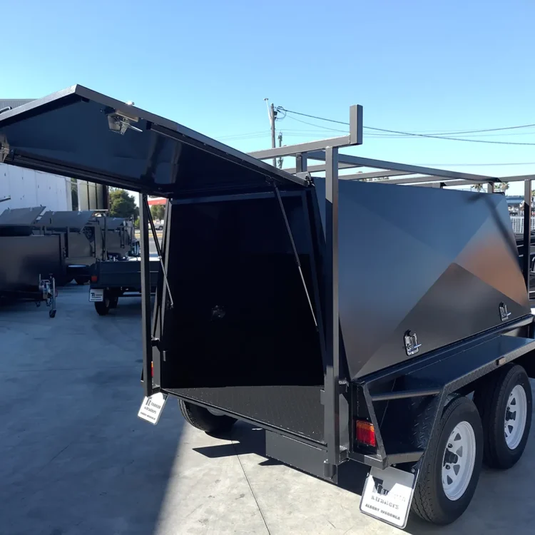 8x5 one piece tadesmand trailer for sale NSW with rear lift up door 10